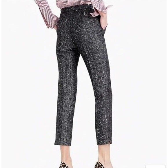 J Crew Gray Silver Sequin Wool Blend Cropped Martie Pant Size 8 - Picture 2 of 10